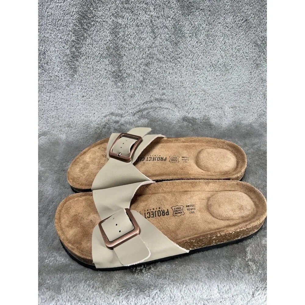 NEW Women’s SIZE 7 Project CLOUD Bahama Sandals-Anti-Slip-beige Leather Footbed - Picture 2 of 8